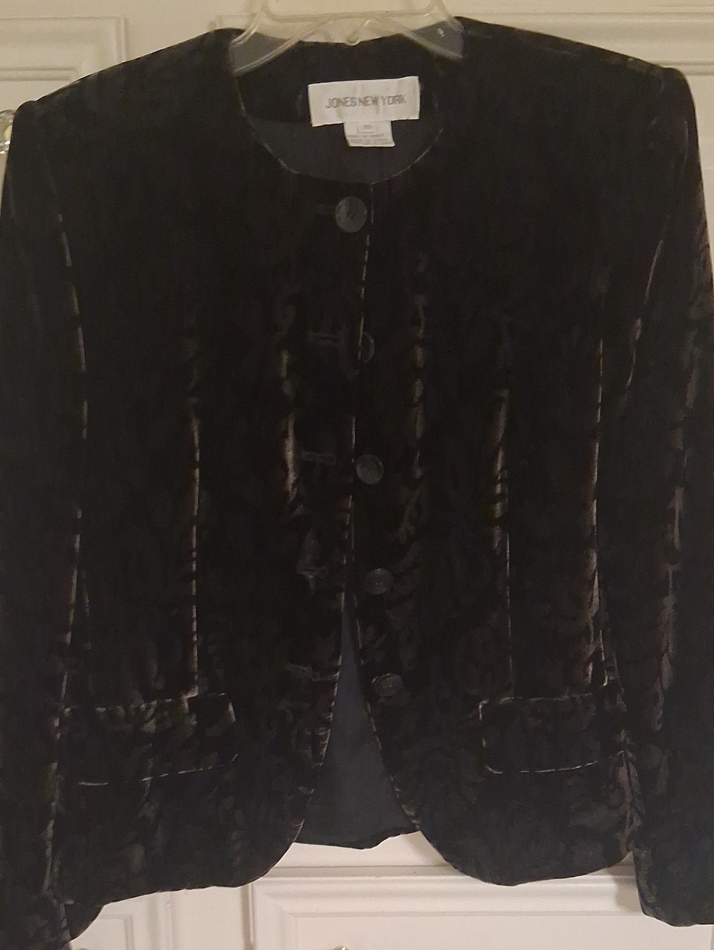 Jones New York Black Velvet Button-Front Blazer